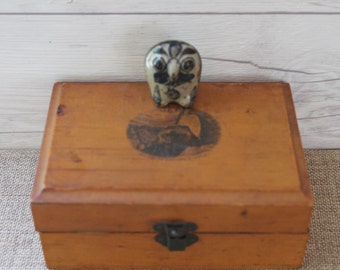 Vintage Extra Small Mexican Clay Pottery Owl, Vintage Mexican Folk Art Pottery Bird, Hand Painted Clay Owl, Vintage Pottery Bird