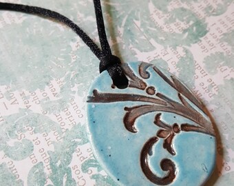 Ceramic Pendant -deep blue sea - swirl pendant necklace