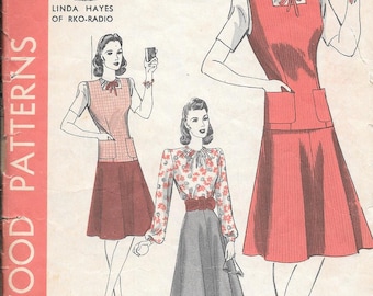 Vintage 1940s Hollywood Sewing Pattern 698 - Misses' Blouse, Skirt and Jerkin size 16 bust 34
