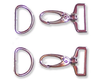 1" Inch D- Ring and Snap Hook Set - Silver or Antique Brass Finish Bag Purse Hardware DIY Notions (#251)