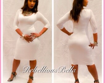 Womens Midi Length White Dress