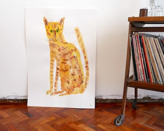 Original Faye Moorhouse painting - YELLOW CAT- free worldwide shipping