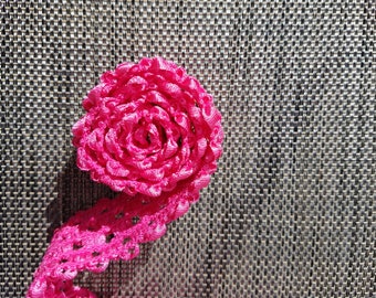 4 Yards of Bright Pink Crocheted Elastic Trim