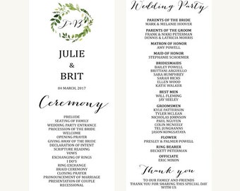 printable wedding program green teal succulent wedding