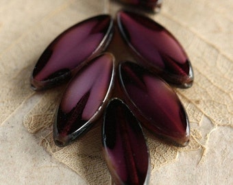 JUICY PLUM PETALS .. 6 Picasso Czech Glass Spindle Beads 17x8mm (4340-6)