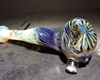 Glass Smoking Pipe // Sherlock // Hand Blown Glass // Silver Fume // Light Blue Amber Purple // Onyx Black // Spun Cane Layers // Jappeglass