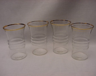 Vintage Set (4) Anchor Hocking 3328 Gold Tumblers 1940's Glasses