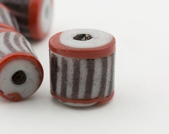 Vintage Large Lampwork Barrel Beads White Brown Orange 14x15mm 6pcs 10203021