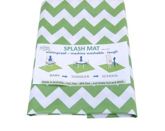 Splat Mat High Chair Splash Mat Food Catcher Art Mat Table Cover waterproof floor cover Fern Green Zig Zag laminated cotton