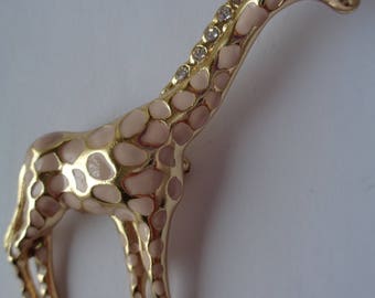 Vintage Unsigned Goldtone/Pale Pink Large Giraffe Brooch/Pin