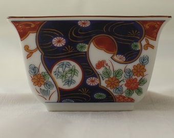 Vintage 70s Japanese square bowl // dish with flowers and bamboo // Otagiri Mercantile Company OMC made in Japan