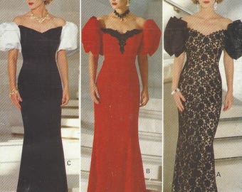 1990s Womens Off the Shoulder Evening Gown Puffy Sleeves Princess Seams Butterick Sewing Pattern 3368 Size 6 8 10 12 Bust 30 1/2 to 34