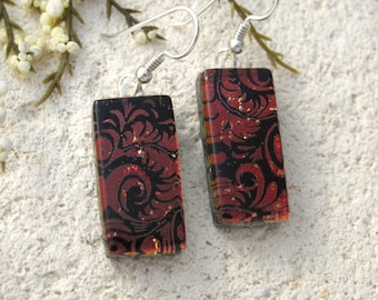Red Plume Earrings, Dichroic Earrings, Glass Earrings, Red Jewelry, Dichroic Jewelry, Dangle Drop Earrings, ccvalenzo, OOAK, 091717e101