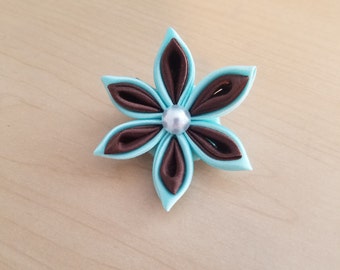Mint & Brown Tsumami Kanzashi Hair Clip