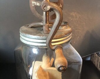 RARE Vintage Glass Jar Butter Churn #83 4 Quart with Wood Paddle's
