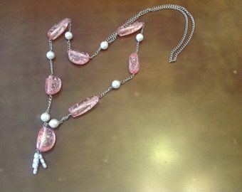 Chunky Beaded Pink Necklace double chain
