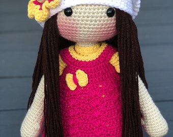 Amigurumi Doll, Crochet Doll, Pink and Yellow Outfit, Handmade Doll