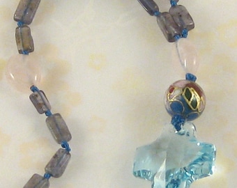 Blue Dawn Sky - iolite, rose quartz, cloissonne Anglican rosary