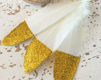 Paillettes 15 trempé plumes avec de la ficelle de 3m / Ivoire plumes paillettes d’or / bricolage guirlande de plumes