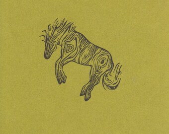 Faux Bois Pony Clear Polymer Rubber Stamp made from a hand carved stamp