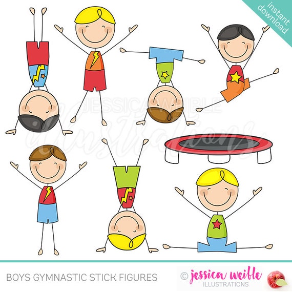 Download Boys Gymnastics Stick Figures Cute Digital Clipart