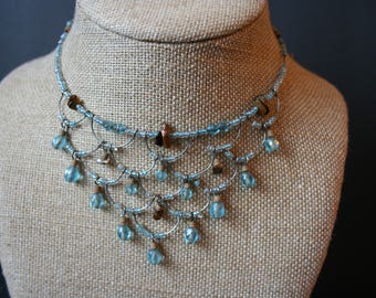 Memory wire tiered Blue crystal choker