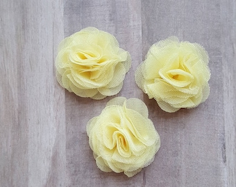 2" Tulle Flower, Yellow Flower, Ballerina flower, fabric flower, Tulle flower, DIY supplies, Headband flower, Flower Puff, mesh flower