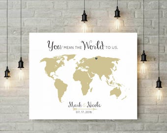 Alternative Wedding Guest Book | Canvas Guest Book | World Map Travel Themed Guestbook | World Map Art | 25th Anniversary Gift - 47577