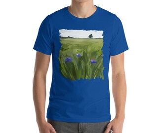 Art T Shirt "Cornflowers", Romantic Gifts, Tshirt Design, Realism Art, Romantic Gifts for Him, Art on Tshirt, Blue Flowers, Artwork