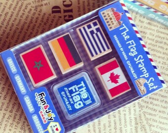National Flag Stamp & Ink Pad Set - Rubber Stamp - Wood Stamp - Deco - Diary - Filofax - MR005