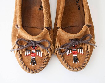 Vintage Minnetonka Moccasins Beaded Brown Suede Booties