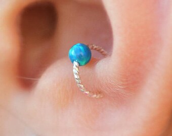tragus piercing,opal tragus,silver tragus piercing hoop,tiny tragus piercing,20g tragus piercing