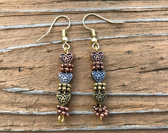 Tri-Colored Celtic Heart Earrings