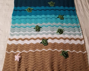Sea turtle beach themed crocheted blanket