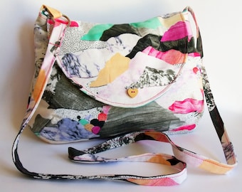Crossbody bag in colourful abstract mountains print - ready to ship