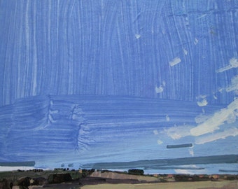 Far Stand, October 26, Original Autumn Landscape Collage Painting on Panel, Ready to Hang, Stooshinoff