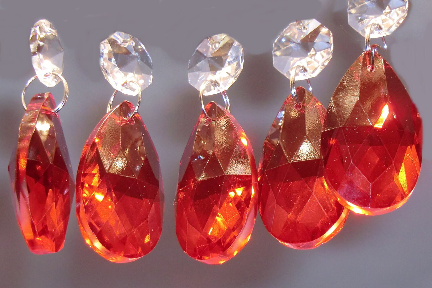 12 Red Chandelier Drops Glass Crystals Droplets Chic Almond Oval 12 Red Chandelier Drops Glass Crystals Droplets Chic Almond Oval Beads Prisms Vintage Tree Wedding Decorations Crafts Light Parts