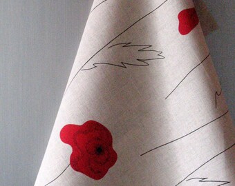 Linen Cotton Dish Towels Tea Towels Red Poppies Red Black Gray Tea Towels