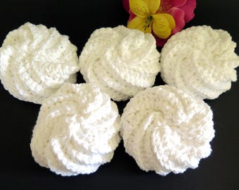 Crochet Spiral Scrubbies White Cotton Spa Set of 5