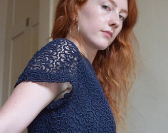 Navy Blue Lace Babydoll Dress - Made in Korea