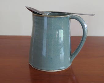 Mug Handmade Tankard Style Pottery Porcelain Stoneware Coffee Mug Tea Cup Blue Kitchen Decor Holds 16 Ounces