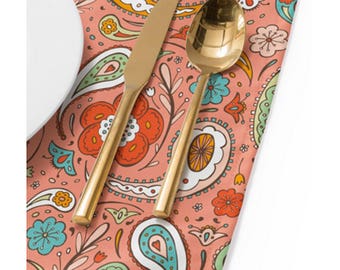 Paisley Placemat // Table Linens // Dining Room // Whimsical // Peach // Coral // Table Decoration // Kitchen Decor // Floral Paisley