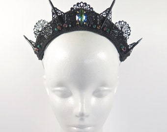 Black and Mystic Green Spike Tiara - by Loschy Designs