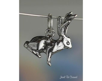 Sterling Silver Jackalope Charm Jackrabbit Rabbit Antlers 3D Solid 925