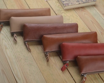Leather Pen Case Pen Holder Pencil Pouch Zipper Pen Genuine Leather Pen Carrying Personalized Handmade Sleeve