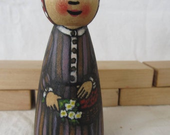 Peg Doll Girl -watercolored large size 3.5"