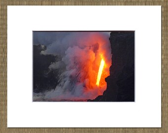 Fire Hose Of Lava Matted Photo, Fire Hose Of Lava Photo, Hawaii Matted Photo, Big Island Matted Photo, Kilauea Volcano, Lava Enters Ocean