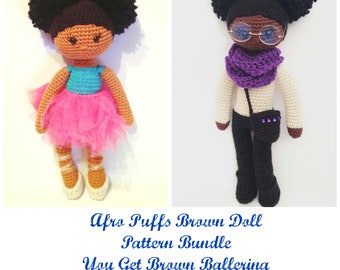 Crochet Doll Pattern Bundle, Two doll patterns, Crochet Doll Pattern, Doll with Afro Puffs