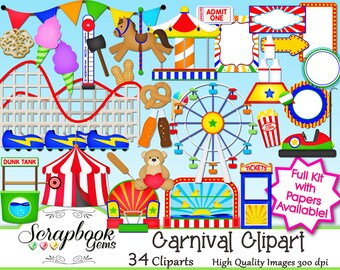 CARNIVAL Clipart, 34 png Clipart files, Instant Download ferris wheel games rides amusement theme fair circus park fun roller coaster bumper