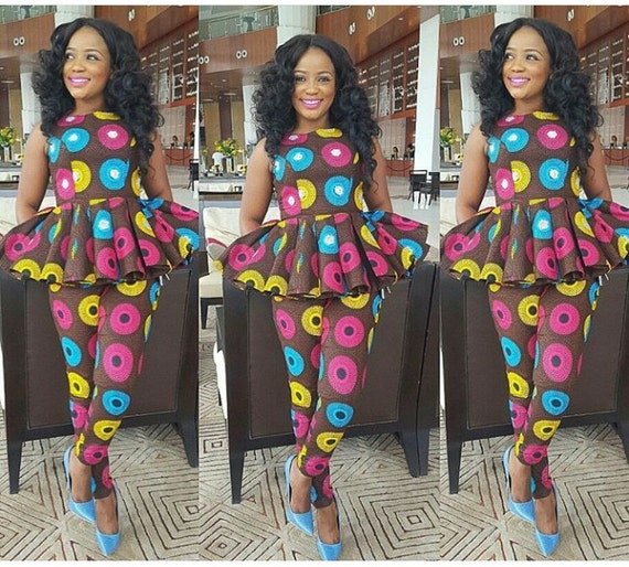 Colourful African Print Two-Piece Top and Pants Ankara Top